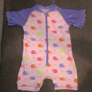 Sol swim baby girl swimsuit zip rashguard whale